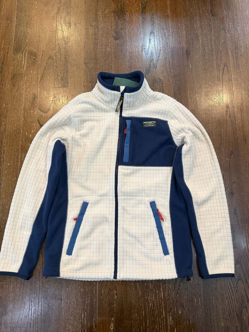 L.L. Bean Men's Mountain Classic Windproof Fleece  in Natural and Nautical Navy